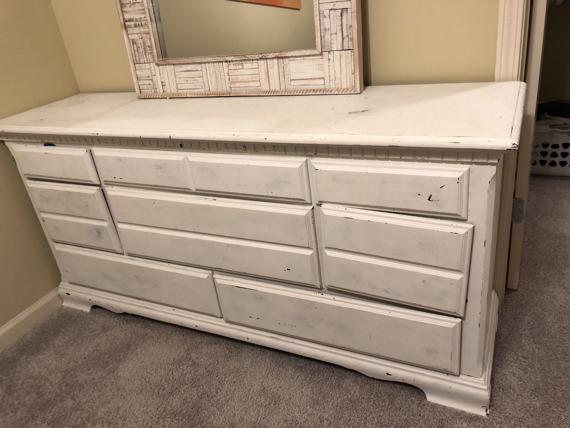 White distressed dresser