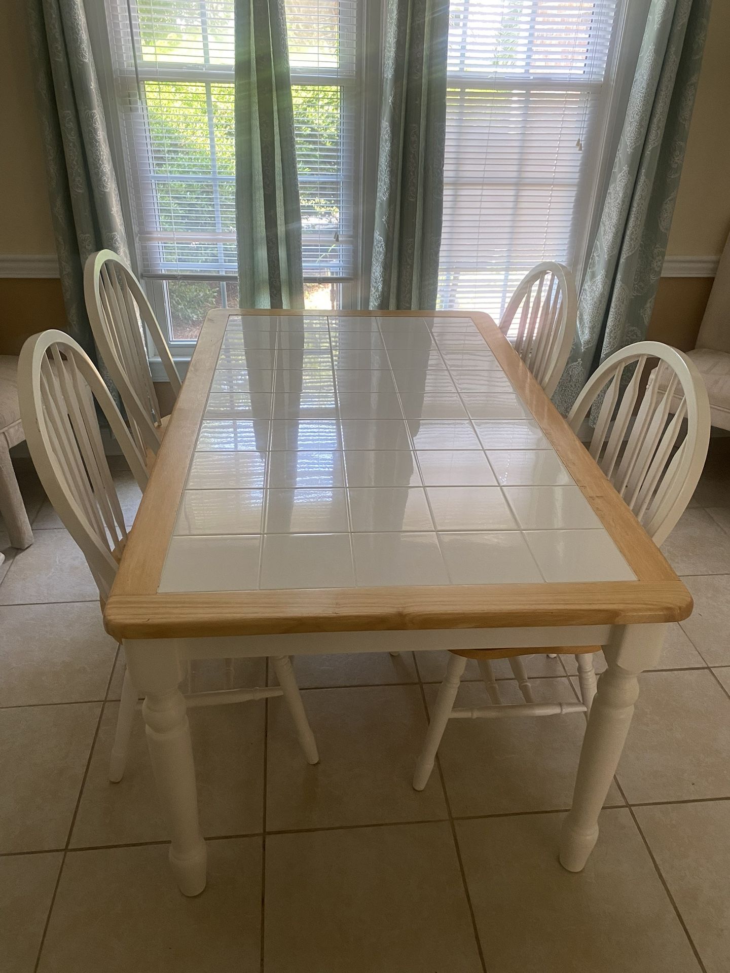 Tile top wooden table and chairs