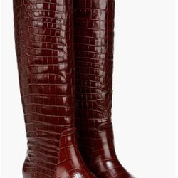 Veronica Beard Croc Embossed Knee High Boots 