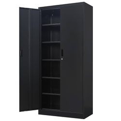 Metal Storage Cabinet, Locking Storage Cabinet with 5 Adjustable Shelves, Metal Cabinets for Garage, Office, Home, Classroom- Black  Color B
