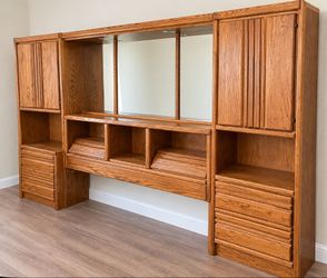 Oak Wall Unit Headboard with Storage
