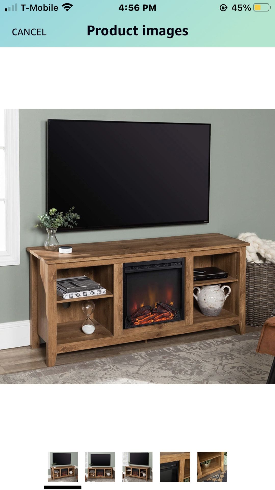 4 Cubby Fireplace TV Stand for TVs up to 65 Inches, 58 Inch, Barnwood
