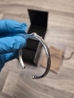 David Yurman X Classic Cable Station Bracelet Sterling Silver w/ Pavé Diamonds