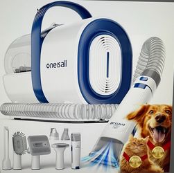 Oneisall - 7 in 1 Pet Grooming Kit Dog Clipper Vacuum, Paw Trimmer, Nail Grinder, Shedding Brush,12000Pa High Suction
