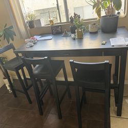 Ikea Black High Top Dining Table w/ 3 Chairs