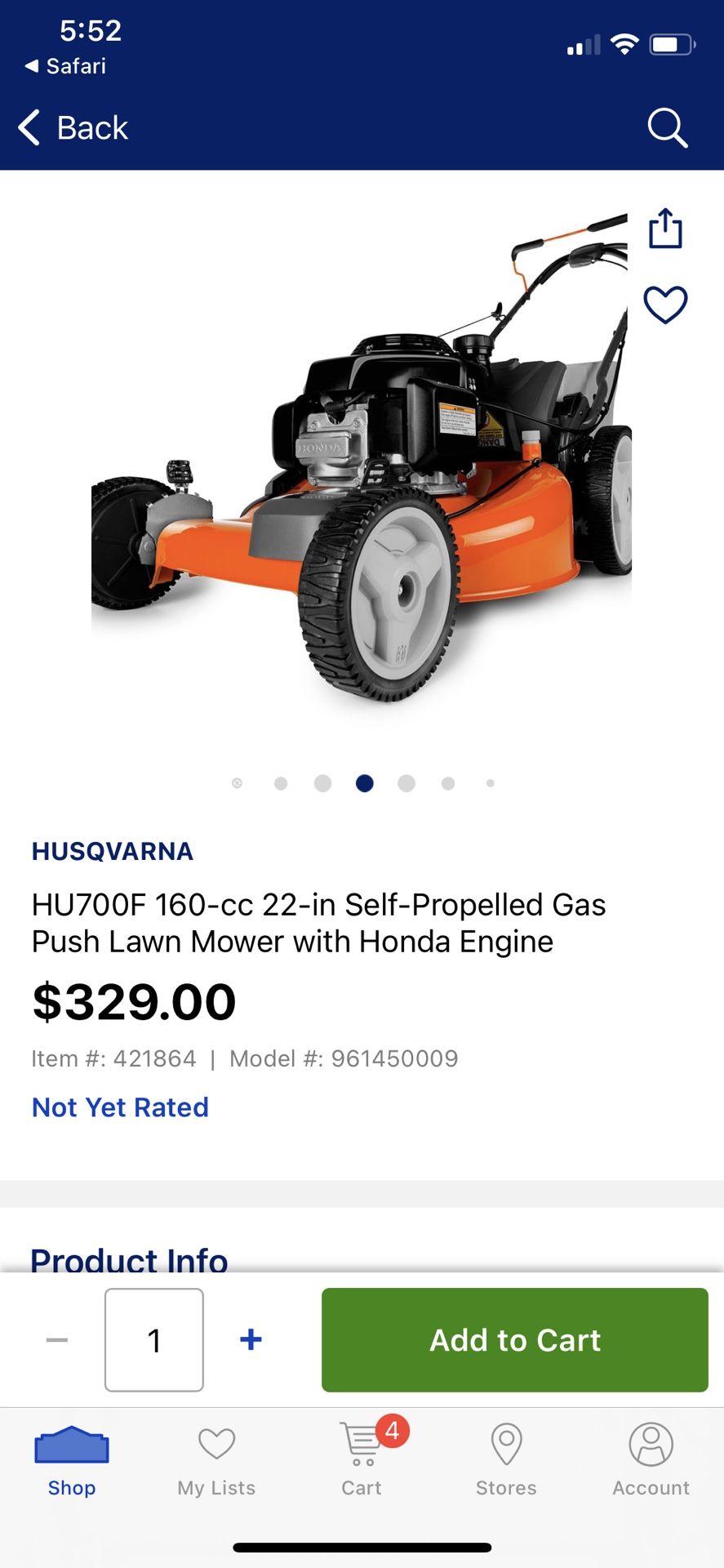 Husqvarna HU700F 160 cc 22 in Self Propelled Gas Push Lawn Mower
