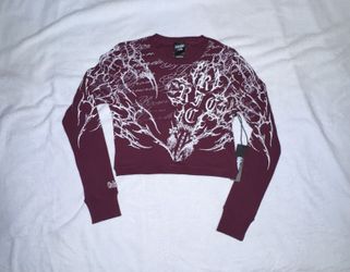 NWT Civil Regime RFC Roses Waffle Thermal Cropped Long Sleeve Top Maroon Medium
