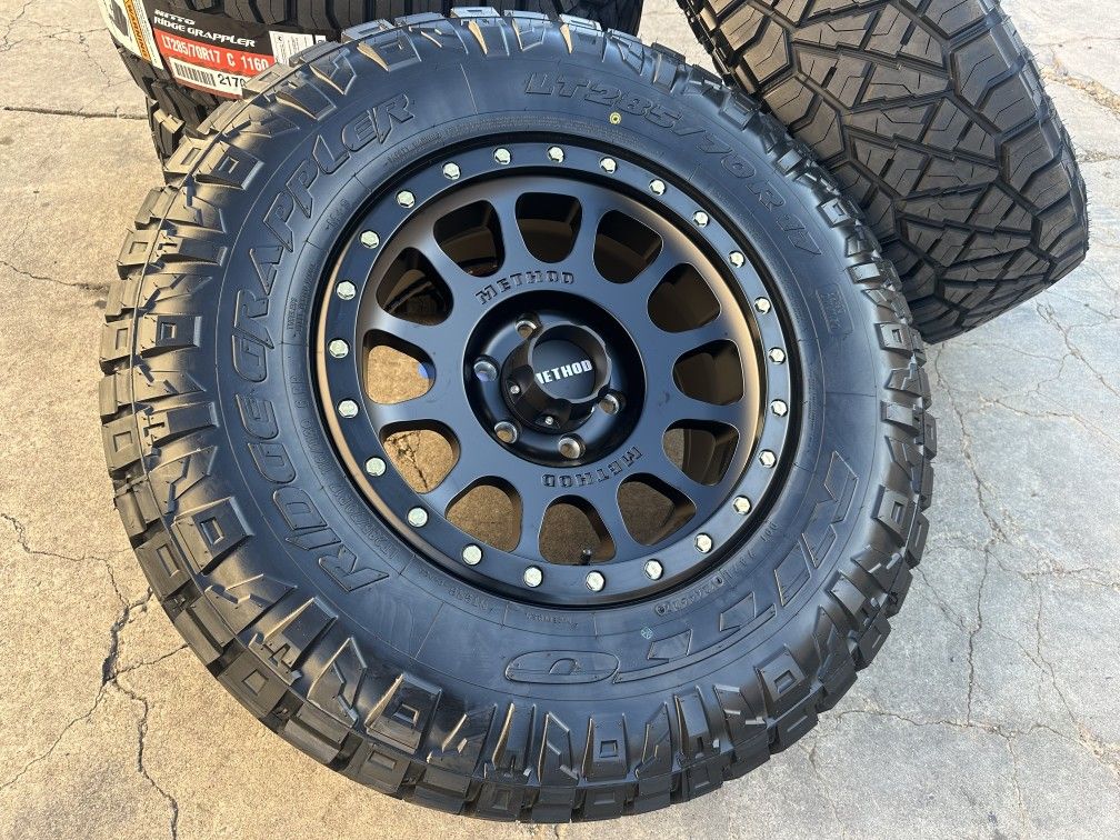 17x8.5 0mm METHOD MR305 NV Wheels NITTO Tires Toyota Tacoma 4Runner Tundra Sequoia Rim 6x5.5