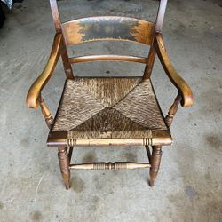 Vintage Wooden & Rattan Chair with Armrests, black & brown 