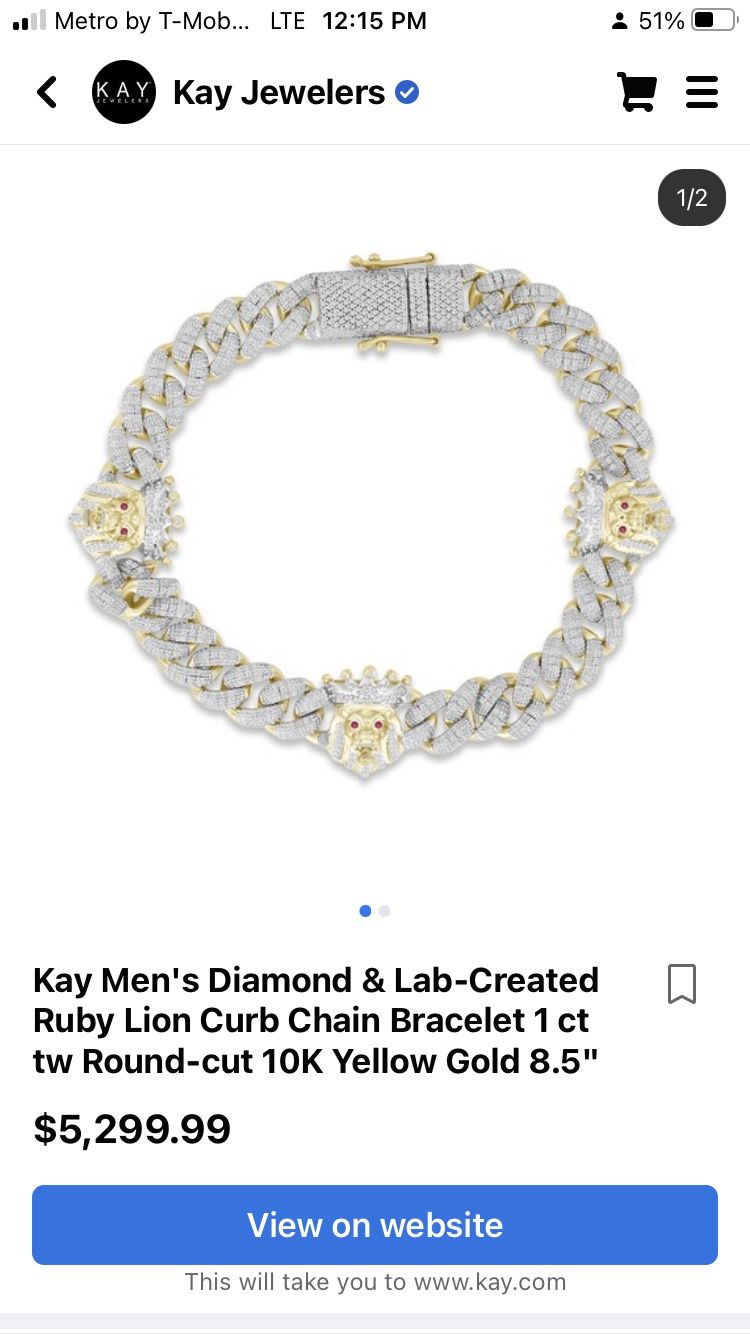 Men's Diamond & Lab-Created Ruby Lion Ring 1/2 ct tw Round-cut 10K Yellow  Gold