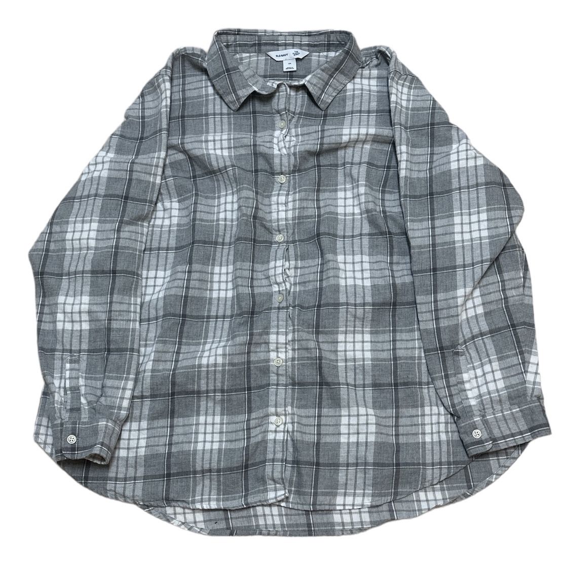Old Navy Button Up Shirt Men’s XXL Grey Plaid Flannel The Classic Shirt Preppy