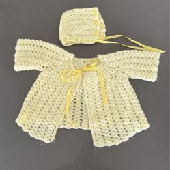 Homemade Crochet Baby Sweater & Bonnet 