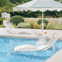 White Folding 1-Piece HDPS Plastic Outdoor Chaise Lounge with Cushions-Up to 11 in. Deep
