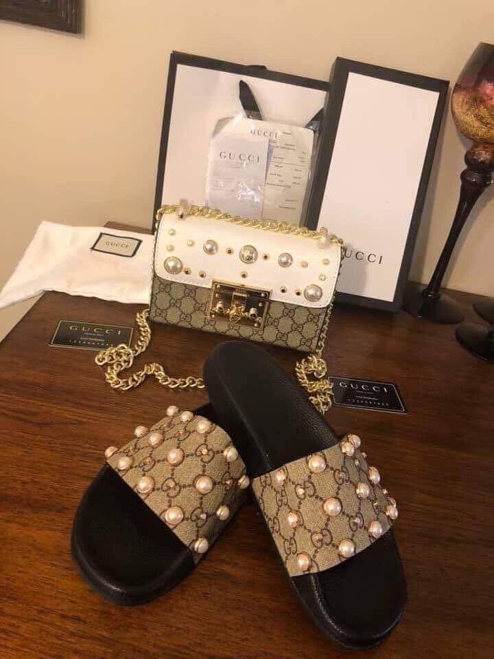 Gucci slides & purse set