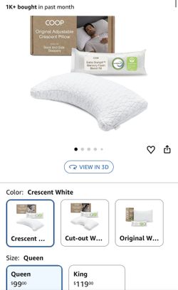 Coop Home Goods Original Crescent Adjustable Pillow, Queen Bed Pillows for Shoulder, Neck & Head Support, Crescent Foam Pillows - Medium Firm for Back