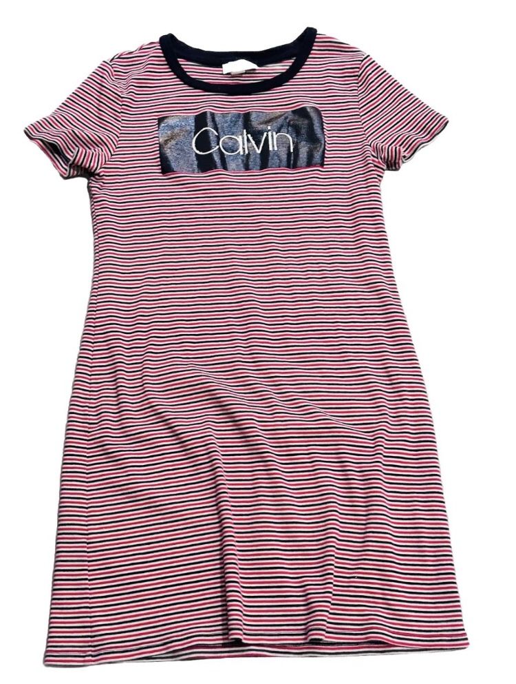 Vintage Calvin Klein Tshirt Dress Sz M Women’s Striped Red Black Cotton
