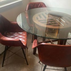 Glass Round Dining table With 4 Chairs 