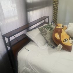 Wood Led Lights Bed Frame And Memory Foam Mattress 