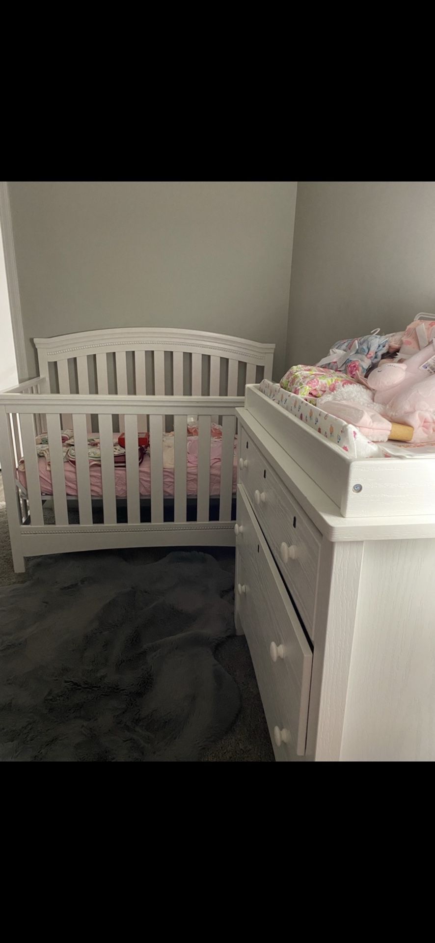 White Baby Bed With Dresser