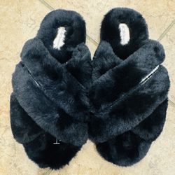 Black Fuzzy Slippers - Size Large 9-10 Women’s - New - Tried on but never worn - $5