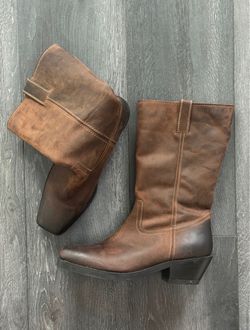 Brown Leather Mid-Calf Western Boots