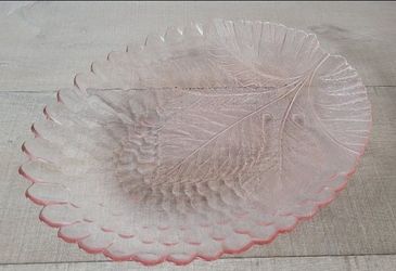 Rosaline Glass  Serving Platter in the Shape of a Rose Blush Leaf,