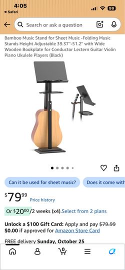 Music Stand for Sheet Music -Folding Music Stands Height Adjustable 39.37''-51.2'' with Wide Wooden Bookplate for Conductor Lectern Guitar Violin Pian