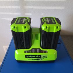 Greenworks (2) 60v 4.0ah Batteries with dual charger