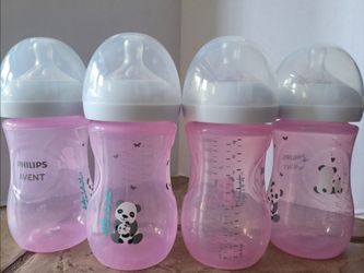 Pink panda baby bottles