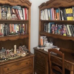 Solid Real Wood Desk With Hutch, Study Table And Bookcases