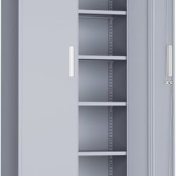 Metal Storage Cabinet with Doors, 72" Locking Steel Storage Cabinet with Shelves, Tall Metal Cabinet Lockable Steel Cabinets for Home Office, Garage