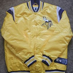 New Starter Minnesota Vikings NFL Retro Colors Yellow Snap Up Jacket Men's Large