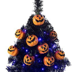 Sunnyglade 21.6” 30 LED Halloween Black Spooky Tree Glittered with Purple Lights & 12 Pumpkin Decorations,Battery Powered for Halloween
