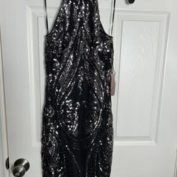  Black & Silver Sequined Cocktail Dress