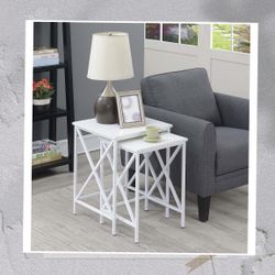 NIB Wooden and Metal White Nesting End Tables