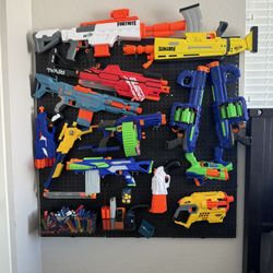 HUGE Nerf Collection + Plastic Pegboard + Bullets