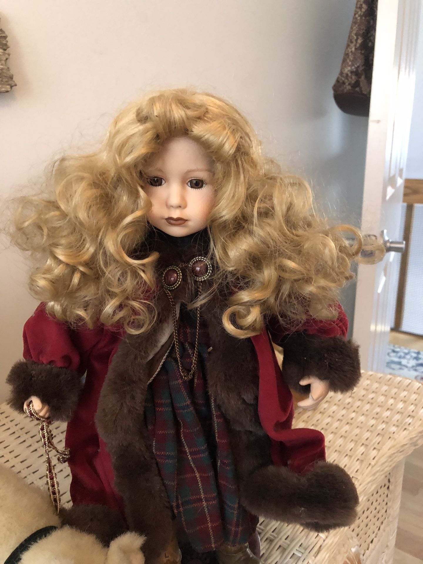Beautiful Collectible Doll With Stuffed Bear