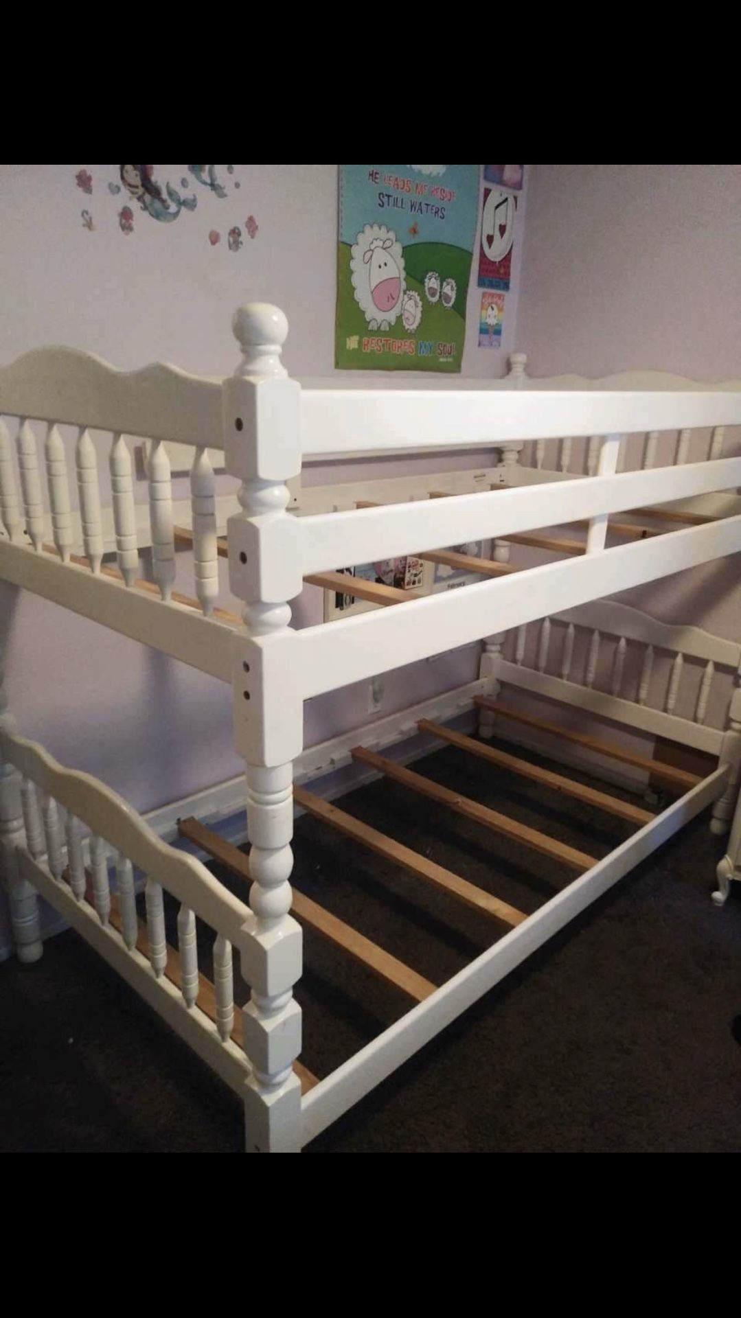 Bunk bed shabby chic sturdy, can be used as side by side takes twin mattresses (not included) great condition! Only $120
