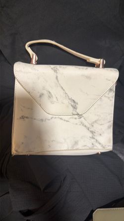 White Marble Print Structured Handbag