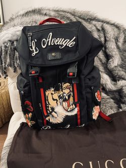 Gucci Black Tiger Embroidered Backpack