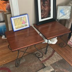 Wooden tables w/ wrought iron legs