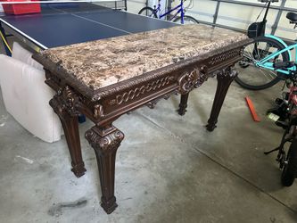 Coffee Table and Console Table Set Marble Top Solid Wood
