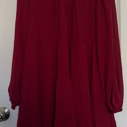 KIRUNDO Long Sleeve Baby Doll Dresses Women 2026 Casual Spring Summer Ruffle Mock Neck Tiered Mini Flowy Swing Shift Dress size L (10-12)