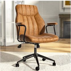 Brand New Brown Leather Office Chair, Adjustable Height