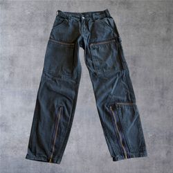 J Galt Brandy Melville Shanghai Cargo Pants Black Wide Leg Utility Pockets Y2K Sz Small