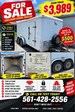 2012 Lark Enclosed Cargo Trailer 7000 LB GVWR