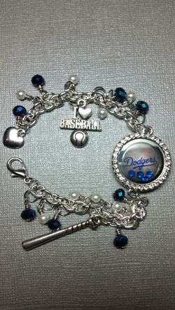 Dodgers Baseball Beaded Charm Bracelet