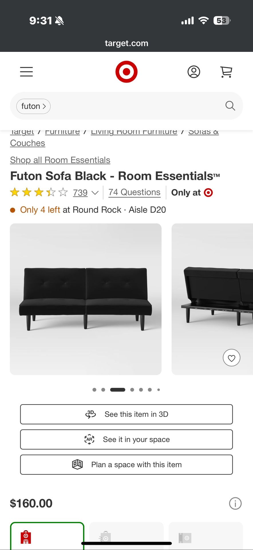 Black Futon Sofa (Room Essentials)