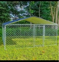 1Oft × 10ft x5.5ft Dog Kennel Outdoor Metal Playpen Large Dog Cages for Large Dogs Run Outside Exercise Pet Fences with Roof for Yard Brand new still 
