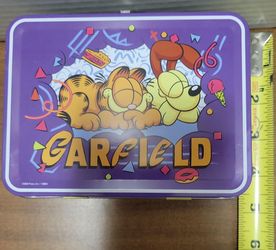 Garfield And Otis Small Metal Lunchbox Tin Container Handle & Latch New Collect